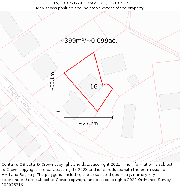 16, HIGGS LANE, BAGSHOT, GU19 5DP: Plot and title map