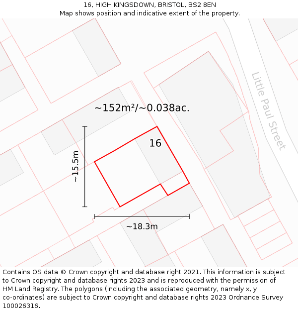 16, HIGH KINGSDOWN, BRISTOL, BS2 8EN: Plot and title map