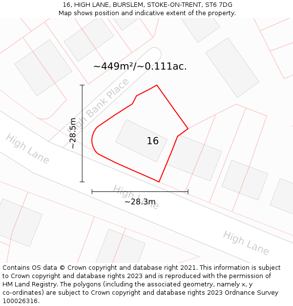 16, HIGH LANE, BURSLEM, STOKE-ON-TRENT, ST6 7DG: Plot and title map