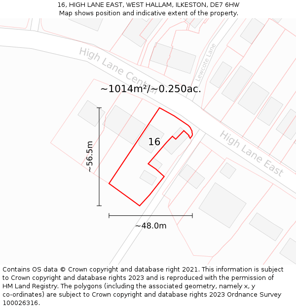 16, HIGH LANE EAST, WEST HALLAM, ILKESTON, DE7 6HW: Plot and title map