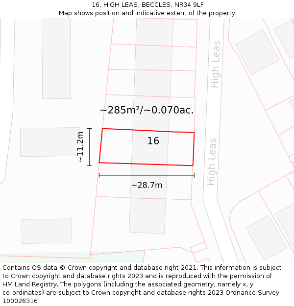 16, HIGH LEAS, BECCLES, NR34 9LF: Plot and title map