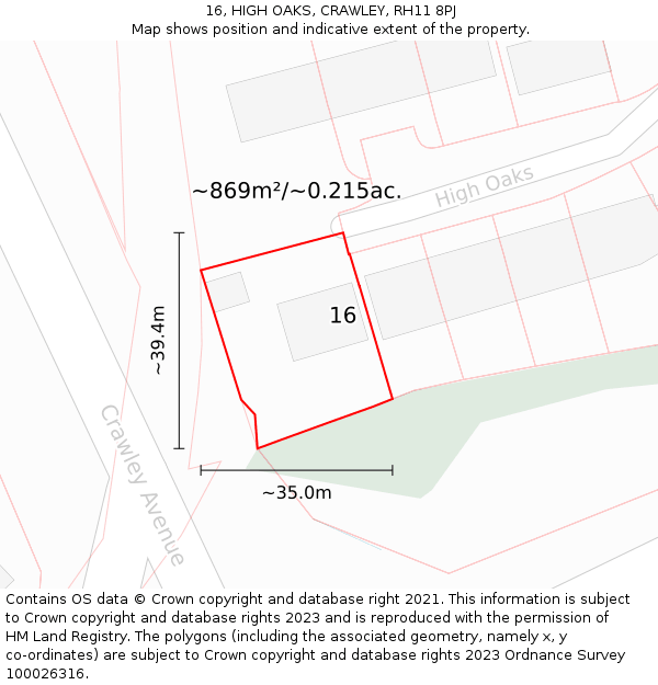 16, HIGH OAKS, CRAWLEY, RH11 8PJ: Plot and title map