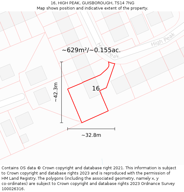 16, HIGH PEAK, GUISBOROUGH, TS14 7NG: Plot and title map