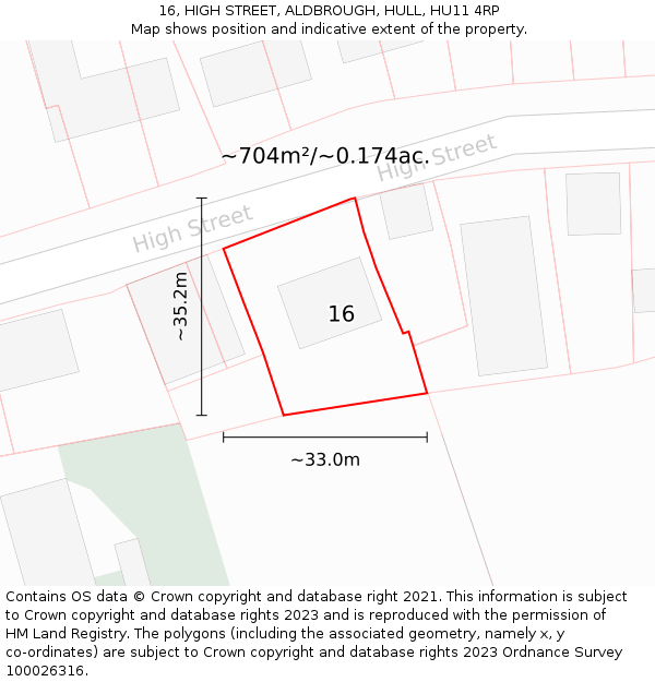 16, HIGH STREET, ALDBROUGH, HULL, HU11 4RP: Plot and title map