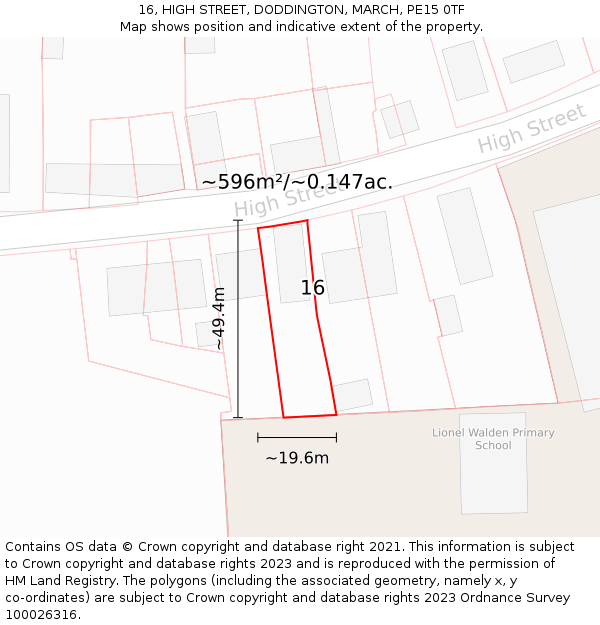 16, HIGH STREET, DODDINGTON, MARCH, PE15 0TF: Plot and title map