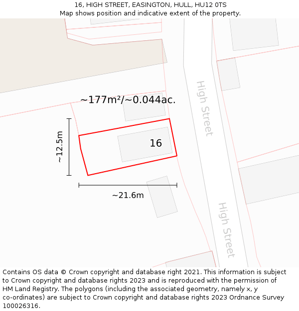 16, HIGH STREET, EASINGTON, HULL, HU12 0TS: Plot and title map