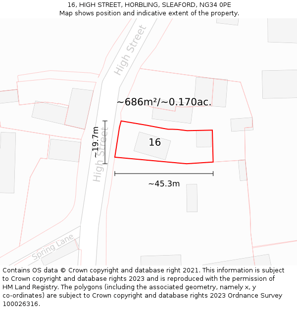 16, HIGH STREET, HORBLING, SLEAFORD, NG34 0PE: Plot and title map