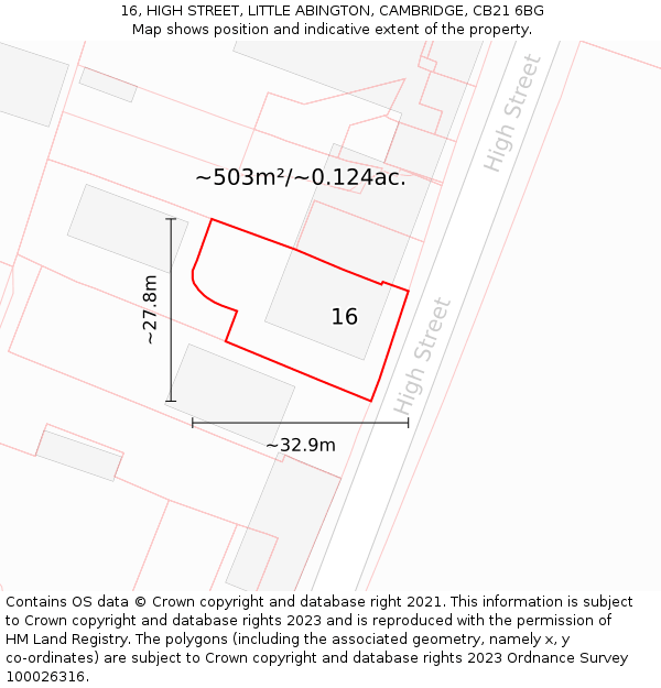 16, HIGH STREET, LITTLE ABINGTON, CAMBRIDGE, CB21 6BG: Plot and title map