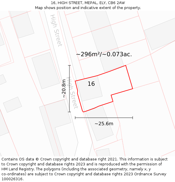 16, HIGH STREET, MEPAL, ELY, CB6 2AW: Plot and title map