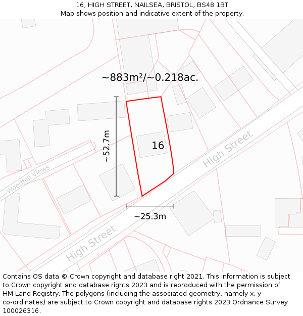 16, HIGH STREET, NAILSEA, BRISTOL, BS48 1BT: Plot and title map