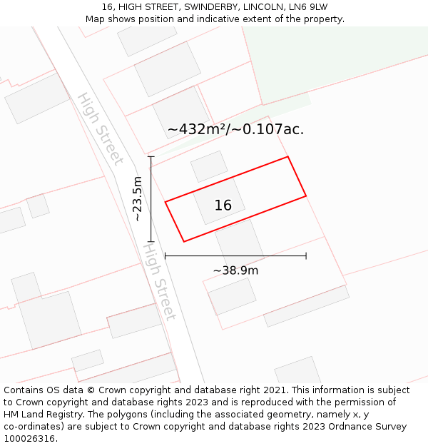 16, HIGH STREET, SWINDERBY, LINCOLN, LN6 9LW: Plot and title map