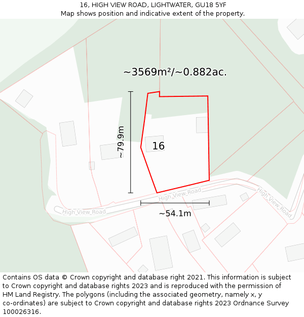 16, HIGH VIEW ROAD, LIGHTWATER, GU18 5YF: Plot and title map