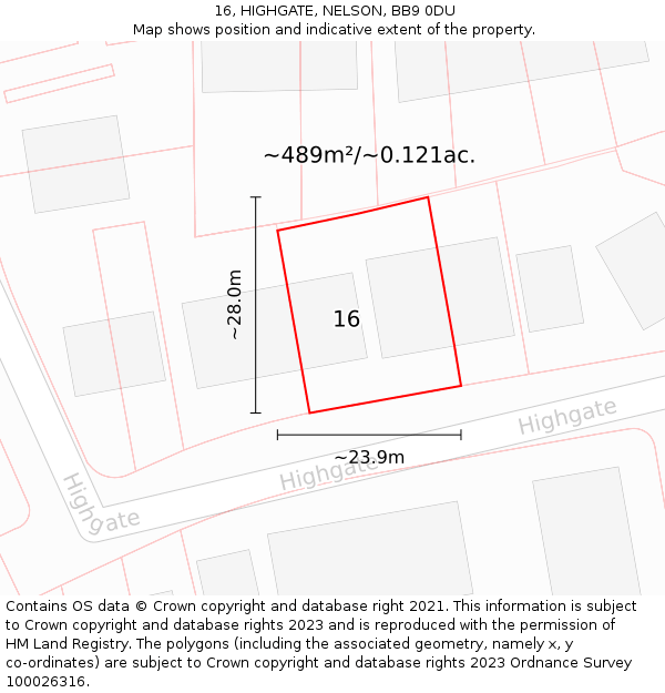 16, HIGHGATE, NELSON, BB9 0DU: Plot and title map