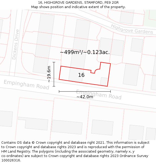 16, HIGHGROVE GARDENS, STAMFORD, PE9 2GR: Plot and title map