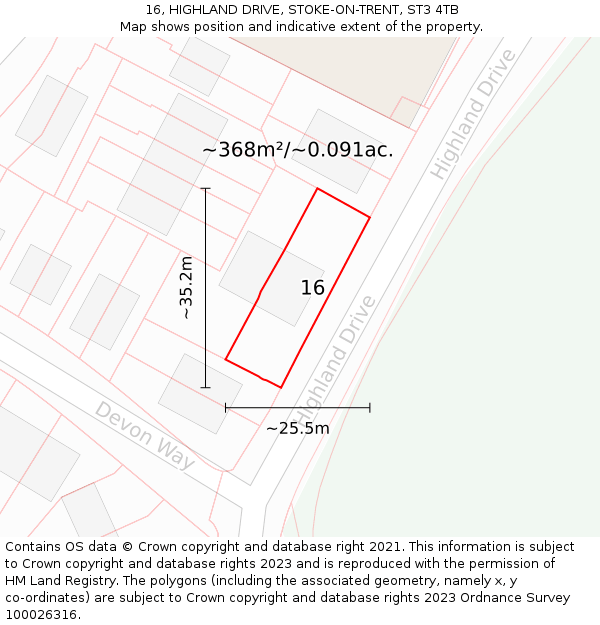 16, HIGHLAND DRIVE, STOKE-ON-TRENT, ST3 4TB: Plot and title map