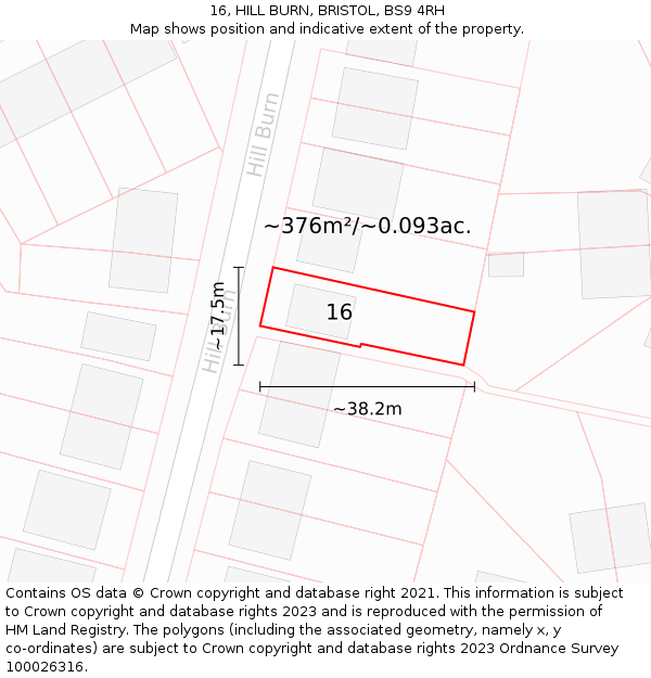 16, HILL BURN, BRISTOL, BS9 4RH: Plot and title map