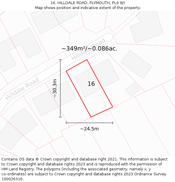 16, HILLDALE ROAD, PLYMOUTH, PL9 9JY: Plot and title map