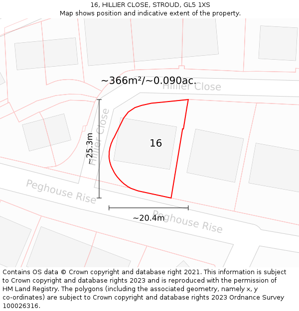 16, HILLIER CLOSE, STROUD, GL5 1XS: Plot and title map