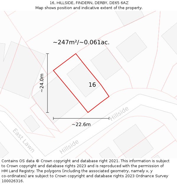 16, HILLSIDE, FINDERN, DERBY, DE65 6AZ: Plot and title map