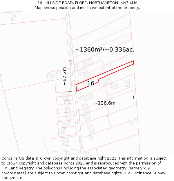 16, HILLSIDE ROAD, FLORE, NORTHAMPTON, NN7 4NA: Plot and title map