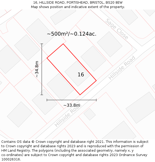 16, HILLSIDE ROAD, PORTISHEAD, BRISTOL, BS20 8EW: Plot and title map