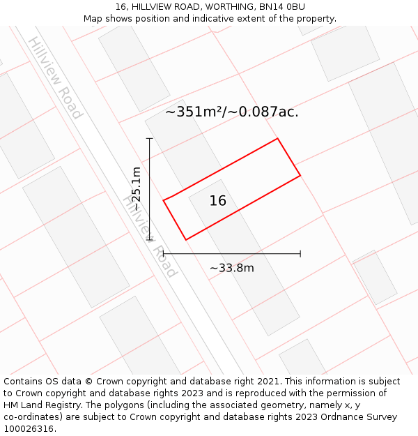 16, HILLVIEW ROAD, WORTHING, BN14 0BU: Plot and title map