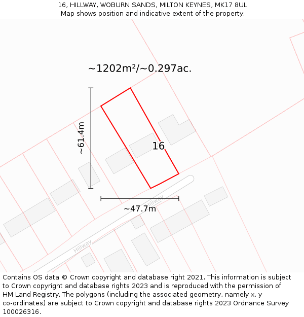 16, HILLWAY, WOBURN SANDS, MILTON KEYNES, MK17 8UL: Plot and title map