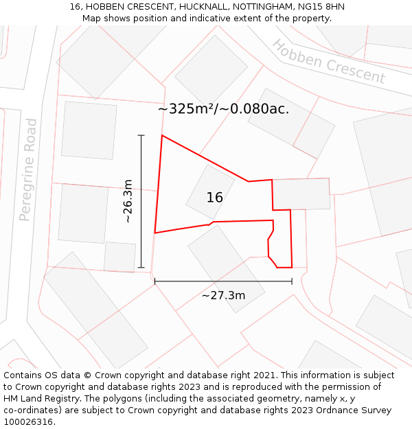 16, HOBBEN CRESCENT, HUCKNALL, NOTTINGHAM, NG15 8HN: Plot and title map