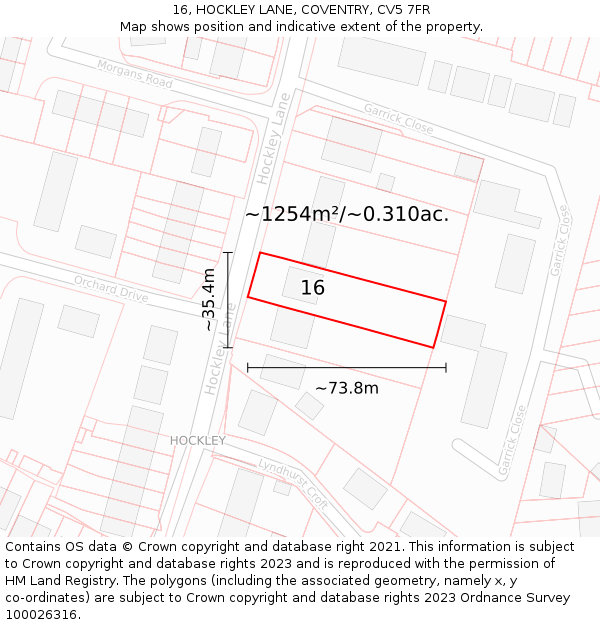 16, HOCKLEY LANE, COVENTRY, CV5 7FR: Plot and title map