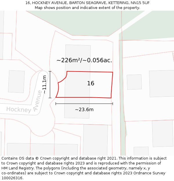 16, HOCKNEY AVENUE, BARTON SEAGRAVE, KETTERING, NN15 5UF: Plot and title map