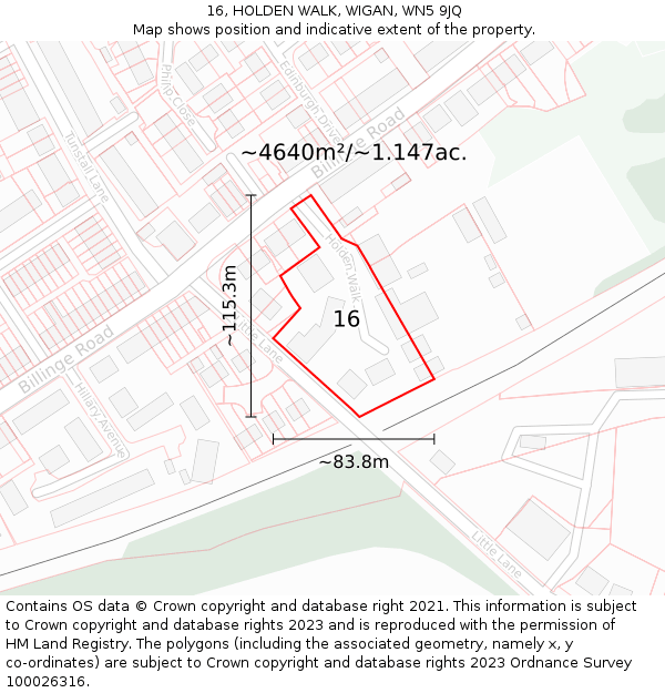 16, HOLDEN WALK, WIGAN, WN5 9JQ: Plot and title map