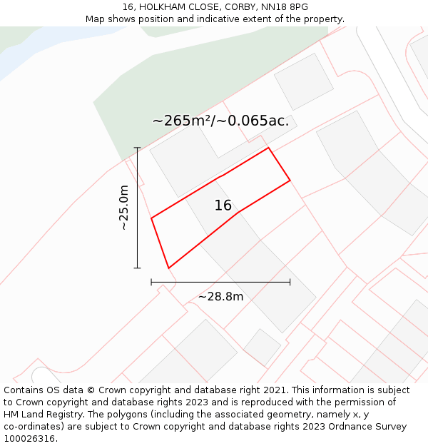 16, HOLKHAM CLOSE, CORBY, NN18 8PG: Plot and title map
