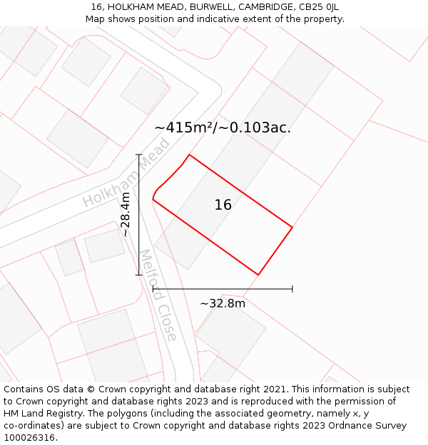 16, HOLKHAM MEAD, BURWELL, CAMBRIDGE, CB25 0JL: Plot and title map