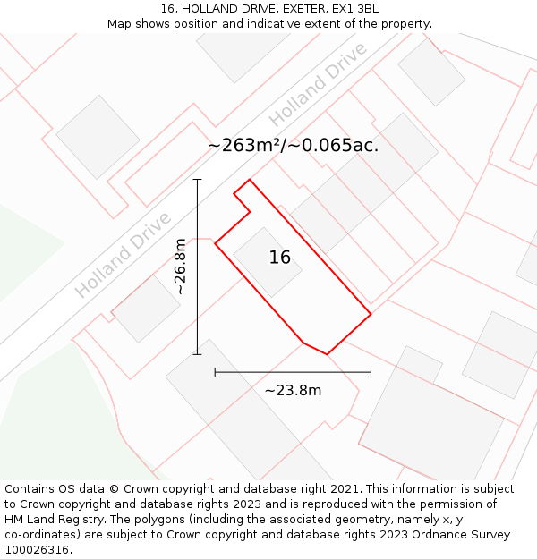 16, HOLLAND DRIVE, EXETER, EX1 3BL: Plot and title map