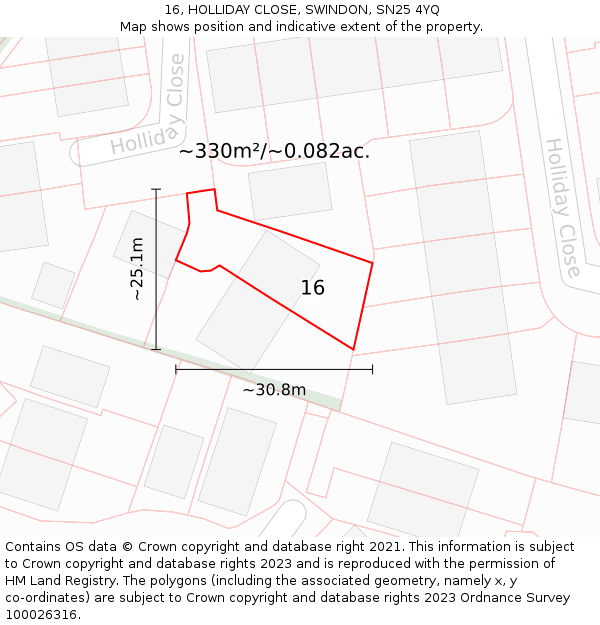 16, HOLLIDAY CLOSE, SWINDON, SN25 4YQ: Plot and title map