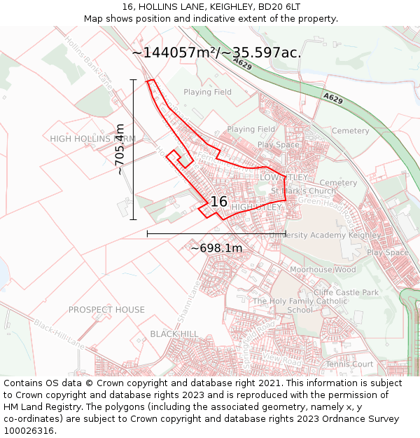 16, HOLLINS LANE, KEIGHLEY, BD20 6LT: Plot and title map