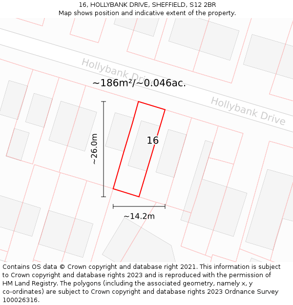 16, HOLLYBANK DRIVE, SHEFFIELD, S12 2BR: Plot and title map