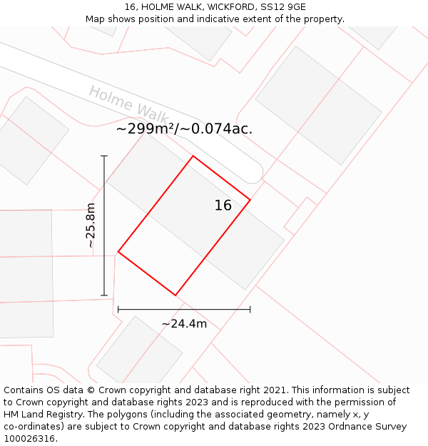 16, HOLME WALK, WICKFORD, SS12 9GE: Plot and title map