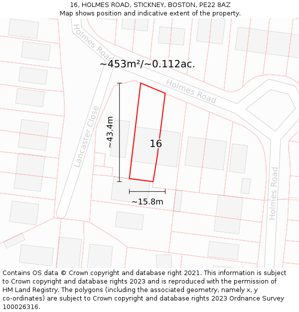 16, HOLMES ROAD, STICKNEY, BOSTON, PE22 8AZ: Plot and title map