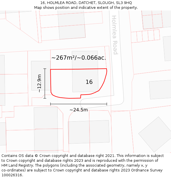 16, HOLMLEA ROAD, DATCHET, SLOUGH, SL3 9HQ: Plot and title map