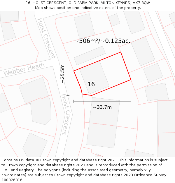 16, HOLST CRESCENT, OLD FARM PARK, MILTON KEYNES, MK7 8QW: Plot and title map