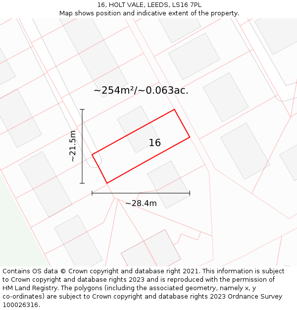 16, HOLT VALE, LEEDS, LS16 7PL: Plot and title map