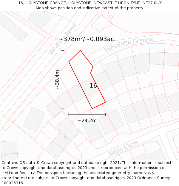 16, HOLYSTONE GRANGE, HOLYSTONE, NEWCASTLE UPON TYNE, NE27 0UX: Plot and title map