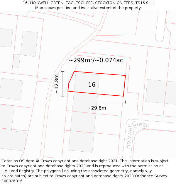 16, HOLYWELL GREEN, EAGLESCLIFFE, STOCKTON-ON-TEES, TS16 9HH: Plot and title map
