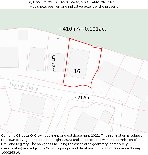 16, HOME CLOSE, GRANGE PARK, NORTHAMPTON, NN4 5BL: Plot and title map