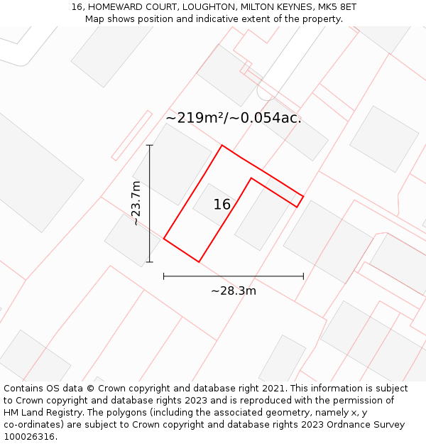 16, HOMEWARD COURT, LOUGHTON, MILTON KEYNES, MK5 8ET: Plot and title map