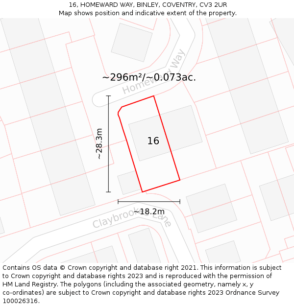 16, HOMEWARD WAY, BINLEY, COVENTRY, CV3 2UR: Plot and title map