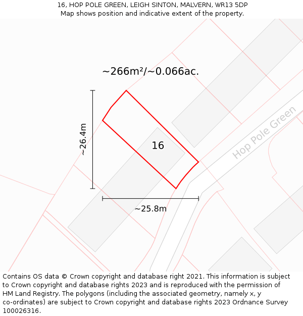 16, HOP POLE GREEN, LEIGH SINTON, MALVERN, WR13 5DP: Plot and title map
