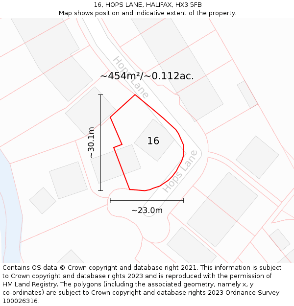 16, HOPS LANE, HALIFAX, HX3 5FB: Plot and title map