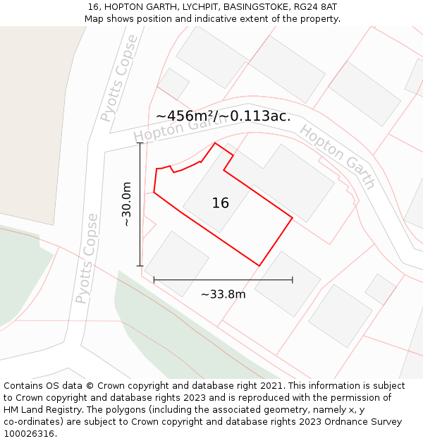 16, HOPTON GARTH, LYCHPIT, BASINGSTOKE, RG24 8AT: Plot and title map